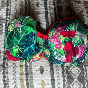 Pour Moi tropical hibiscus underwire bandeau bikini top size 34FF